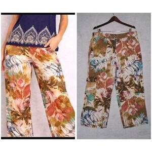 Chico's Linen Cargo Pants Size 3 US XL Multi color Floral Straight Leg Tropical